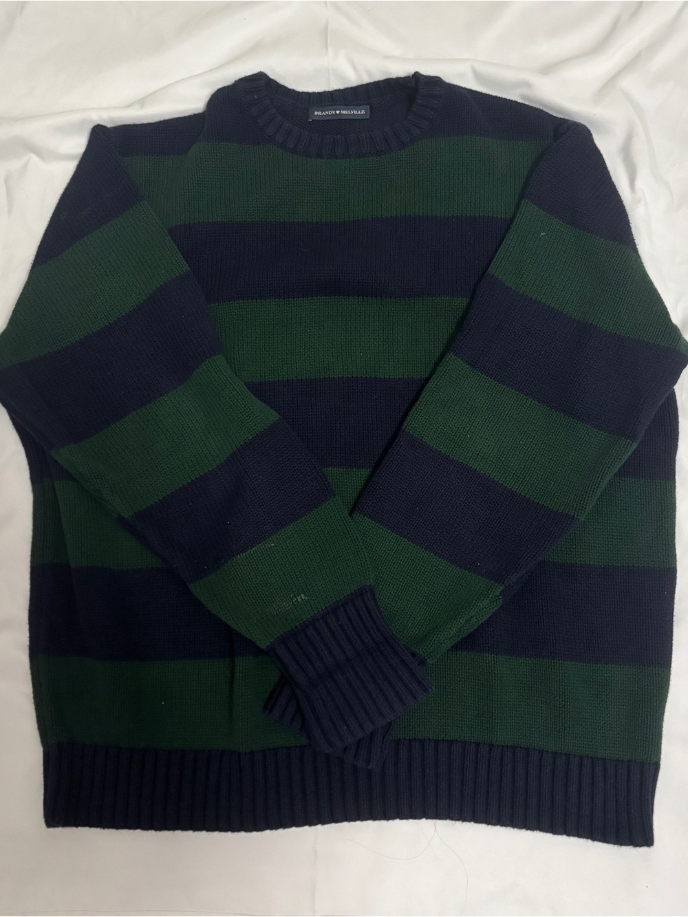 Brandy Melville Striped Crewneck Sweater in Navy and Forest Green